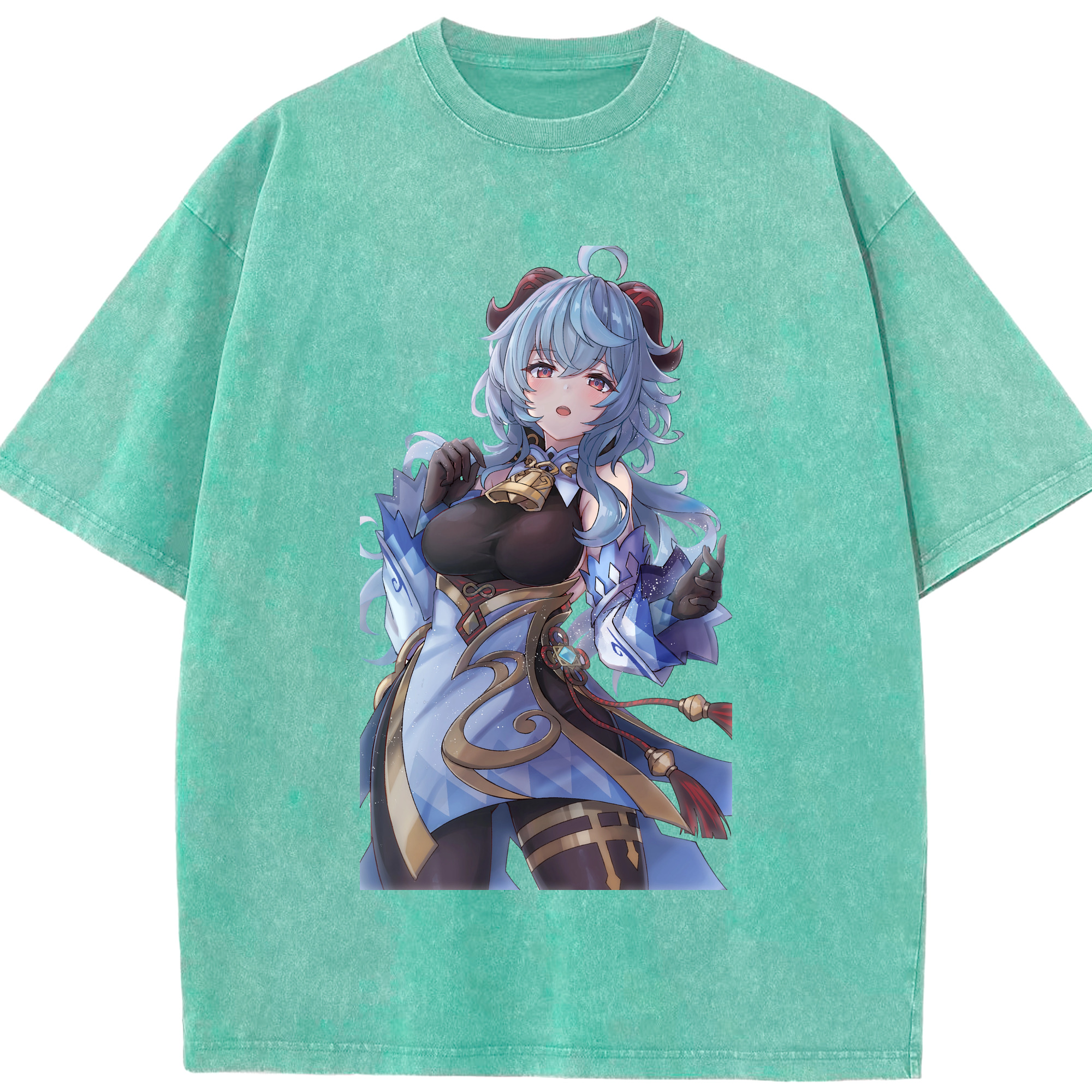 げんし神 甘雨 かんう genshin Ganyu 綿100% ヴィンテージ風 半袖Tシャツ（フロントプリント）